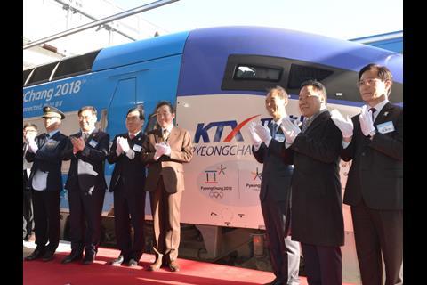 The mayor of Gangneung joined local officials to dispatch the first revenue service train to Seoul on December 22. (Photo: Kazumiki Miura).